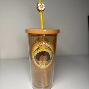 Orange Blossom Retro Tumbler Cup with Yellow Straw